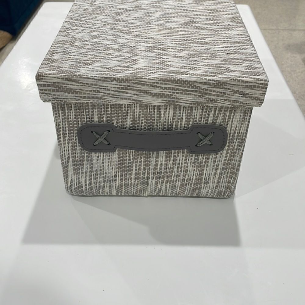 Storage box fabric Tweed storage box with handles and top  gray white 10x8x6